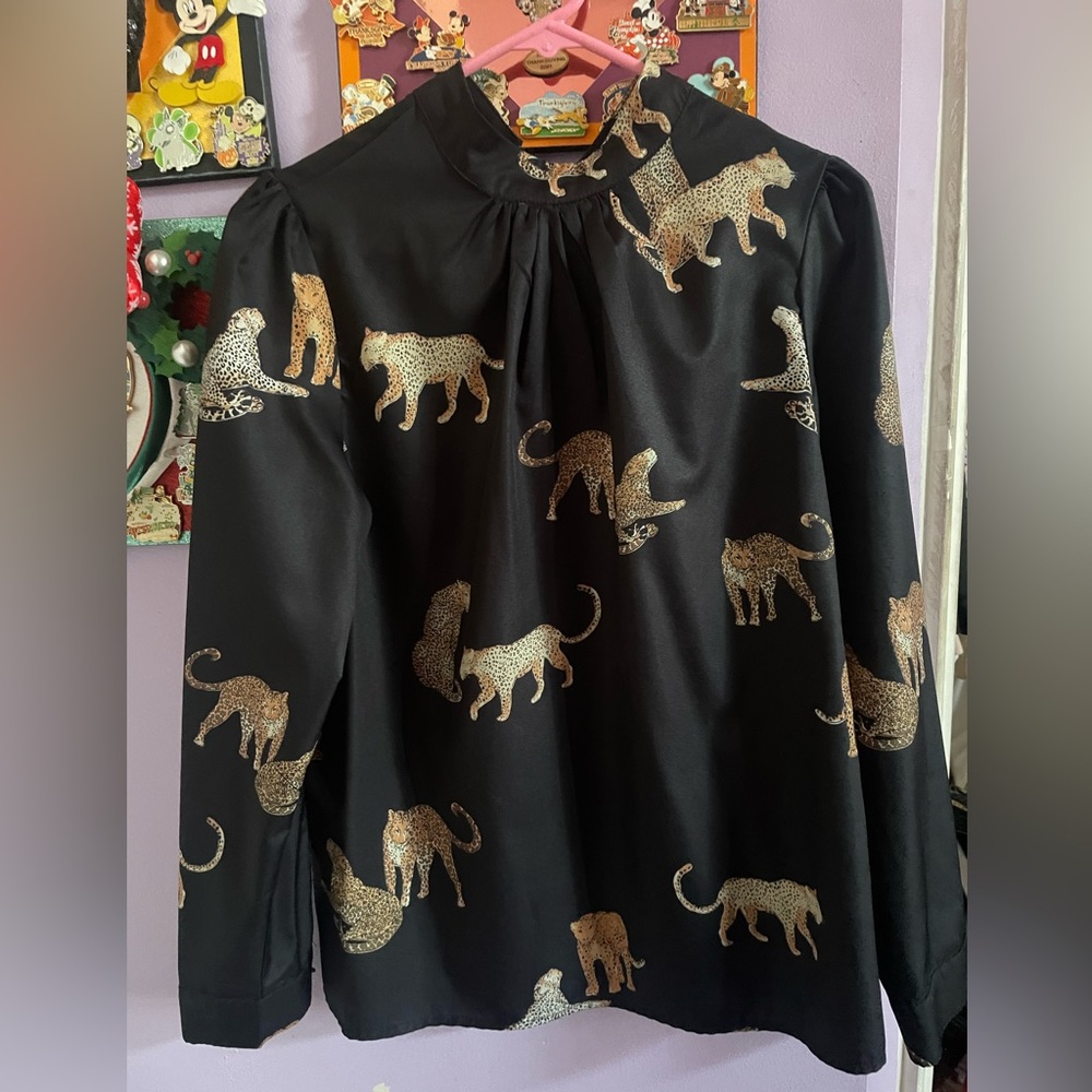 Black leopard work blouse